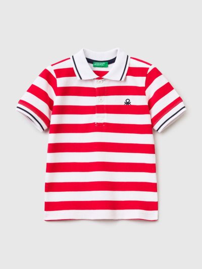 Benetton Kort Sleeve Stripes Poloshirt Kinderen Rood | BE301418