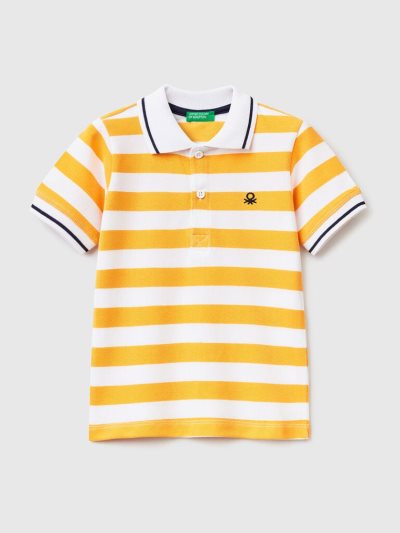 Benetton Kort Sleeve Stripes Poloshirt Kinderen Geel | BE783192