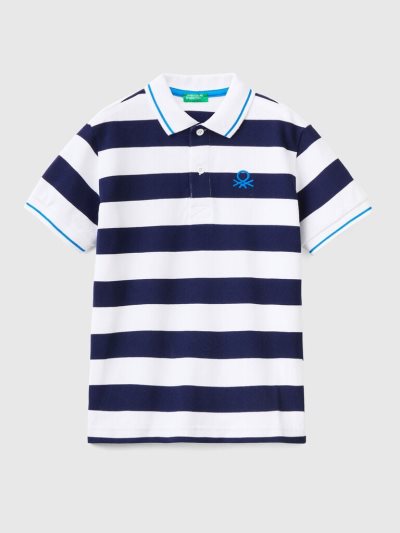 Benetton Kort Sleeve Stripes Poloshirt Kinderen Blauw | BE863452