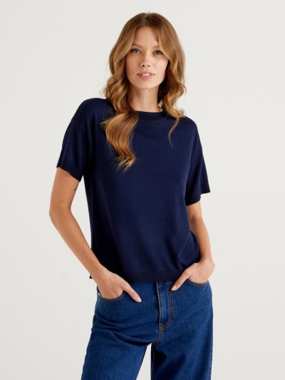 Benetton Kort Sleeve Truien Dames Donkerblauw | BE858542