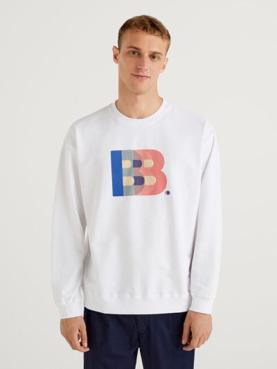 Benetton Lichtgewicht Organic Katoenen Sweatshirt Heren Wit | BE065126