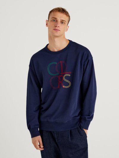 Benetton Logo Embroidery Sweatshirt Heren Donkerblauw | BE540285