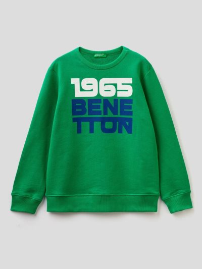 Benetton Logo Print Hoodie Kinderen Groen | BE660569