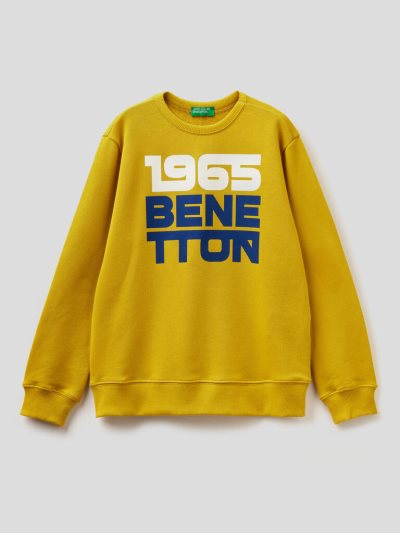 Benetton Logo Print Hoodie Kinderen Mosterdgeel | BE518476