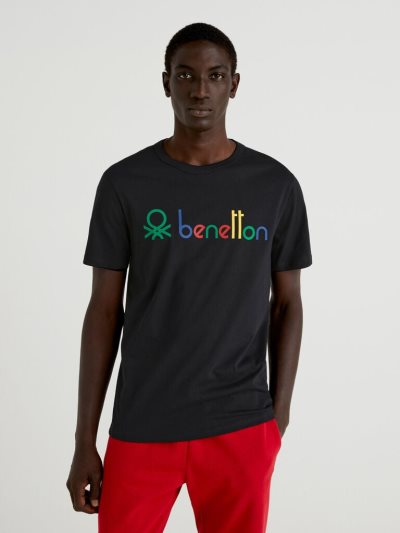 Benetton Logo Print Short Sleeve T-shirts Heren Zwart | BE663160