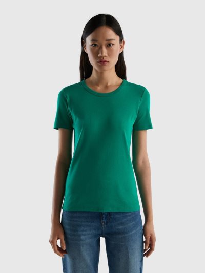 Benetton Long Fiber Katoenen Short Sleeve T-shirts Dames Groen | BE397401