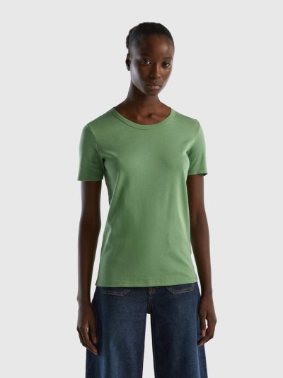 Benetton Long Fiber Katoenen Short Sleeve T-shirts Dames Groen | BE425787