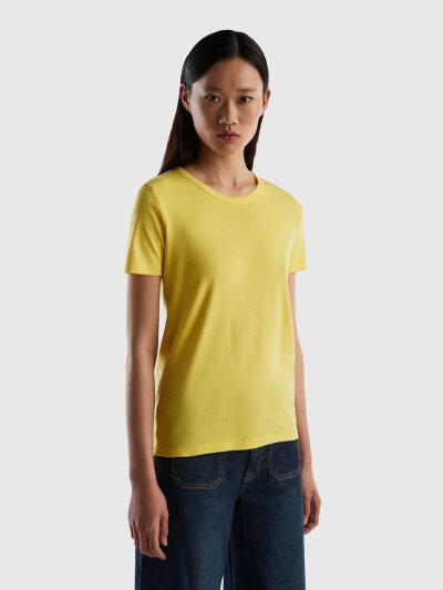 Benetton Long Fiber Katoenen Short Sleeve T-shirts Dames Geel | BE429136