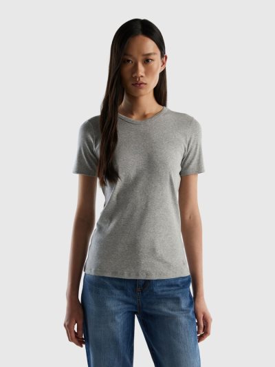 Benetton Long Fiber Katoenen Short Sleeve T-shirts Dames Lichtgrijs | BE750975