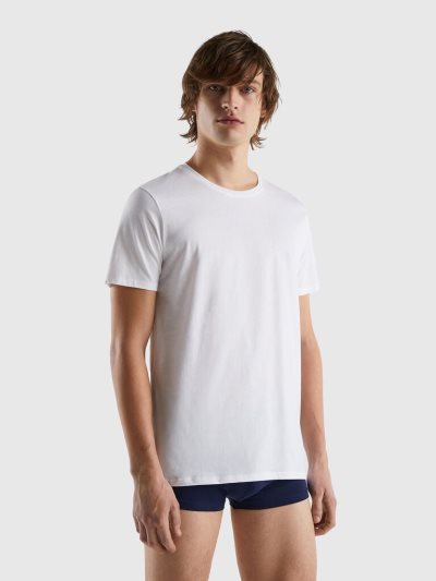 Benetton Long Fiber Katoenen T-shirts Heren Wit | BE063527