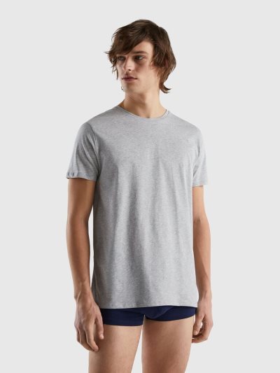 Benetton Long Fiber Katoenen T-shirts Heren Lichtgrijs | BE489257