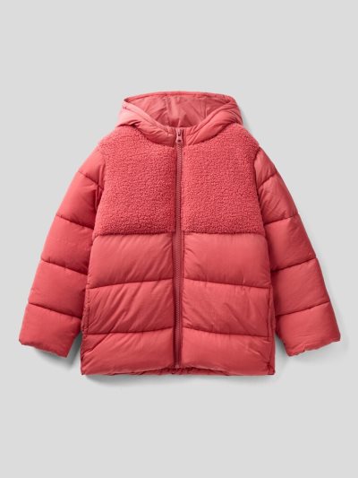 Benetton Long Nylon And Fur Padded Jackets Kinderen Strawberry | BE120861