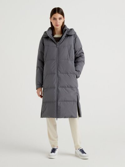 Benetton Long Puffer Removable Sleeves Jassen Dames Donkergrijs | BE145900