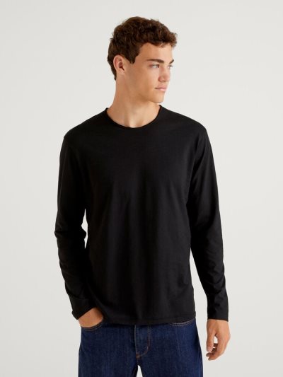 Benetton Long Sleeve 100% Katoenen T-shirts Heren Zwart | BE386252