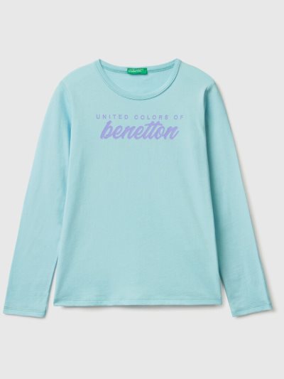 Benetton Long Sleeve 100% Katoenen T-shirts Kinderen Aqua | BE489335