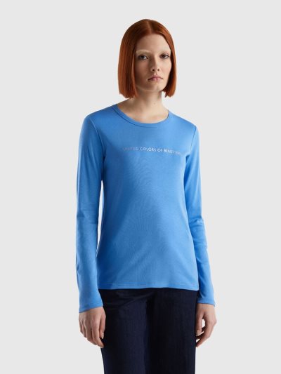 Benetton Long Sleeve 100% Katoenen T-shirts Dames Lichtblauw | BE822373