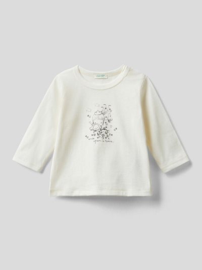 Benetton Long Sleeve 100% Organic Katoenen T-shirts Kinderen Wit | BE149400