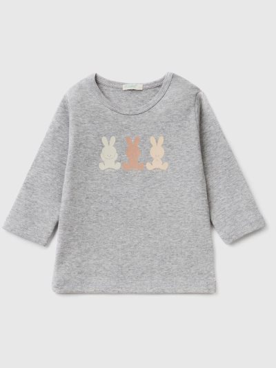 Benetton Long Sleeve 100% Organic Katoenen T-shirts Kinderen Lichtgrijs | BE331428