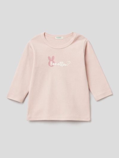 Benetton Long Sleeve 100% Organic Katoenen T-shirts Kinderen Roze | BE665623