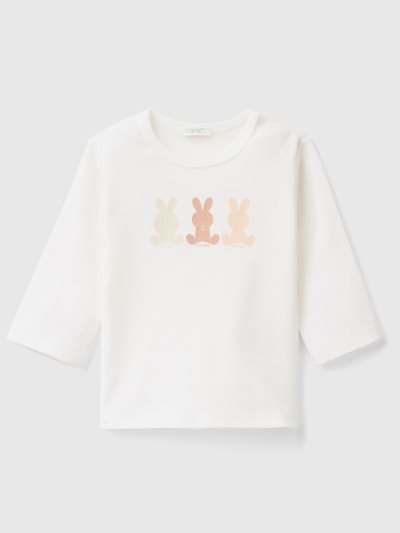 Benetton Long Sleeve 100% Organic Katoenen T-shirts Kinderen Wit | BE702657