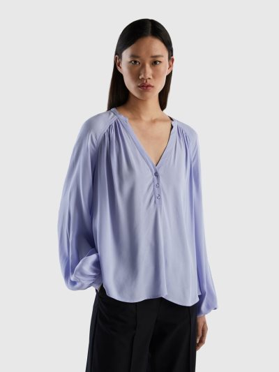 Benetton Long Sleeve 100% Viscose Blouse Dames Lavendel | BE467590