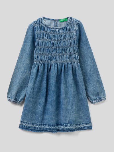 Benetton Long Sleeve Denim Jurken Kinderen Donkerblauw | BE367951