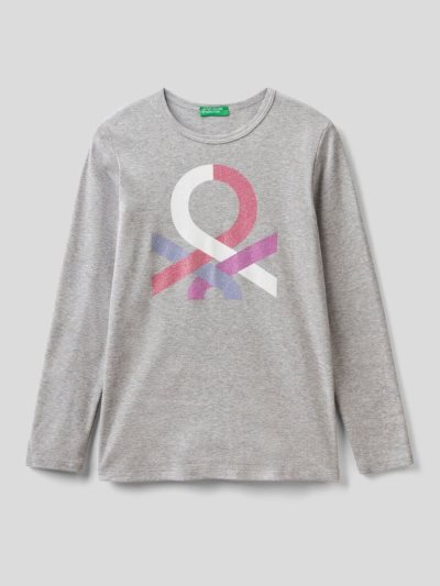 Benetton Long Sleeve Glitter Print T-shirts Kinderen Grijs | BE127404