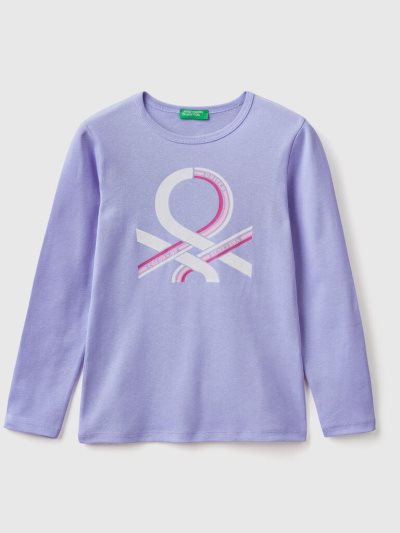 Benetton Long Sleeve Glitter Print T-shirts Kinderen Periwinkle | BE391183