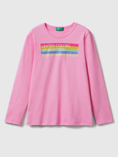 Benetton Long Sleeve Glitter Print T-shirts Kinderen Roze | BE526440