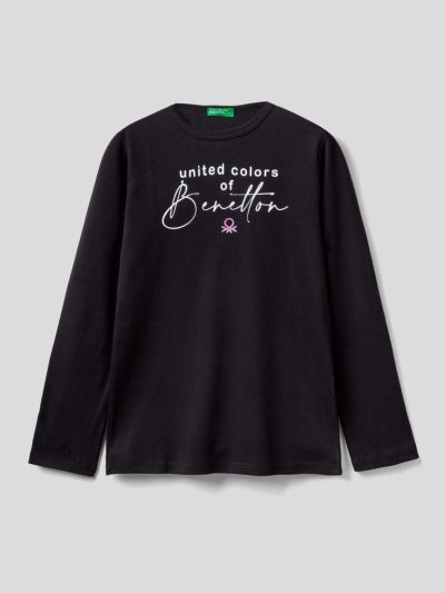 Benetton Long Sleeve Glitter Print T-shirts Kinderen Zwart | BE849931