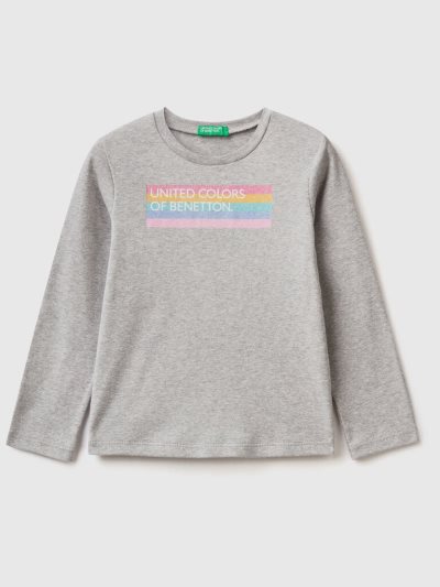 Benetton Long Sleeve Glitter Print T-shirts Kinderen Lichtgrijs | BE914205