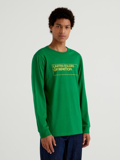 Benetton Long Sleeve Logo Print T-shirts Heren Groen | BE270738