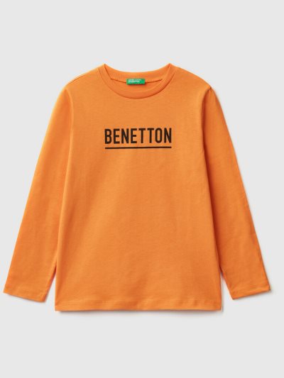 Benetton Long Sleeve Logo T-shirts Kinderen Oranje | BE265117