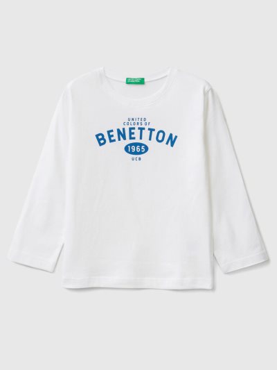 Benetton Long Sleeve Logo T-shirts Kinderen Wit | BE274101