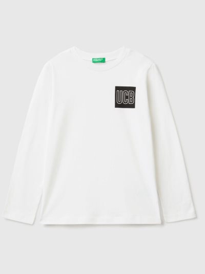 Benetton Long Sleeve Logo T-shirts Kinderen Wit | BE277210