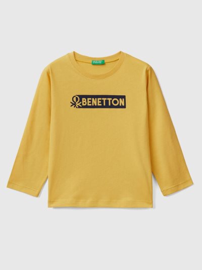 Benetton Long Sleeve Logo T-shirts Kinderen Geel | BE653007