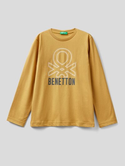 Benetton Long Sleeve Organic Katoenen T-shirts Kinderen Mosterdgeel | BE207594