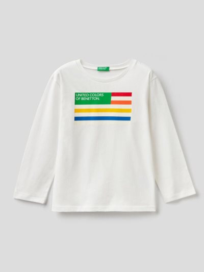 Benetton Long Sleeve Organic Katoenen T-shirts Kinderen Wit | BE208318