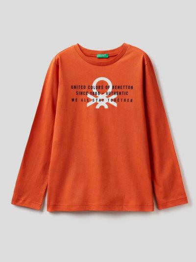 Benetton Long Sleeve Organic Katoenen T-shirts Kinderen Oranje | BE285208