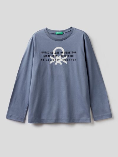 Benetton Long Sleeve Organic Katoenen T-shirts Kinderen Blauw | BE505655