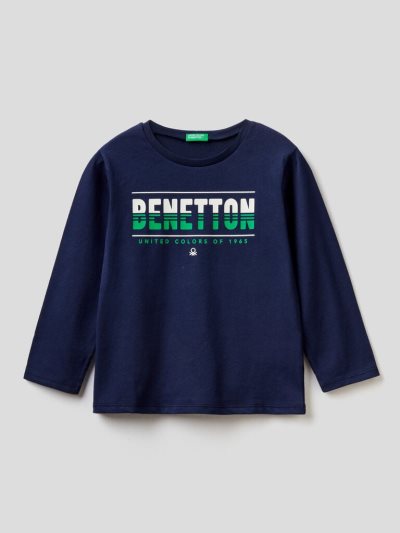 Benetton Long Sleeve Organic Katoenen T-shirts Kinderen Donkerblauw | BE599627