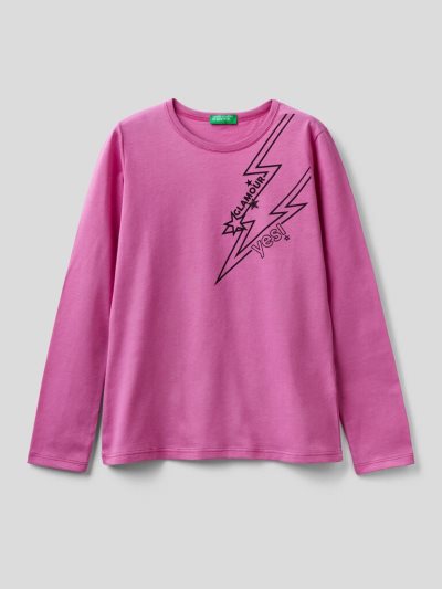 Benetton Long Sleeve Organic Katoenen T-shirts Kinderen Cyclamen | BE717886