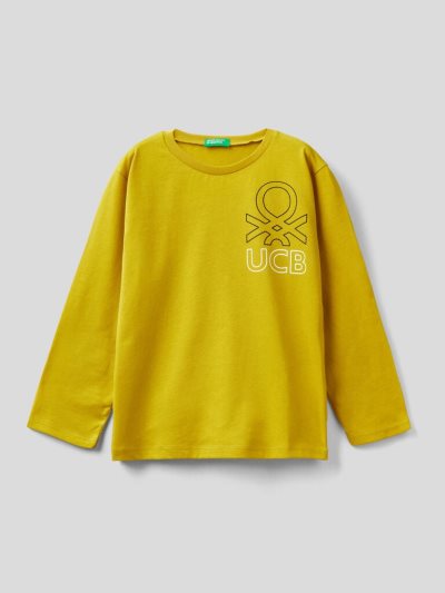 Benetton Long Sleeve Organic Katoenen T-shirts Kinderen Mosterdgeel | BE725980