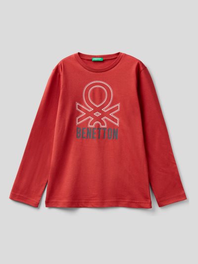 Benetton Long Sleeve Organic Katoenen T-shirts Kinderen Rood | BE736448