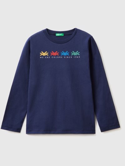 Benetton Long Sleeve Organic Katoenen T-shirts Kinderen Donkerblauw | BE750036