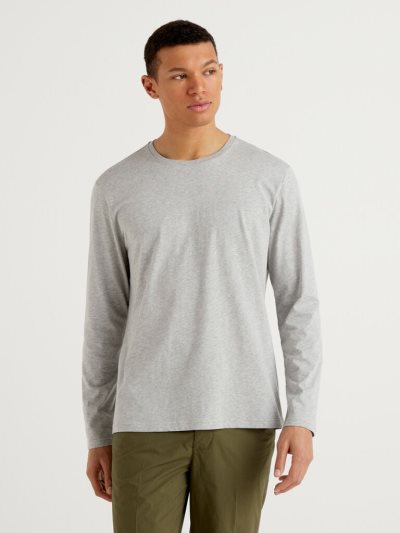 Benetton Long Sleeve Pure Katoenen T-shirts Heren Grijs | BE634234