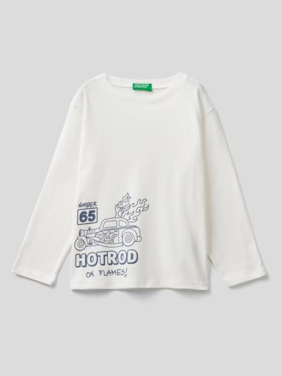 Benetton Long Sleeve Slogan Print T-shirts Kinderen Wit | BE723747