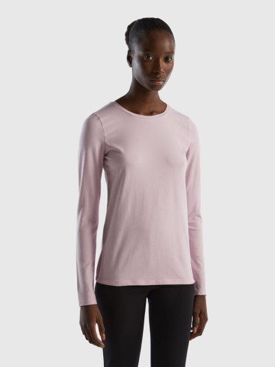 Benetton Long Sleeve Super Stretch T-shirts Dames Lilac | BE810587