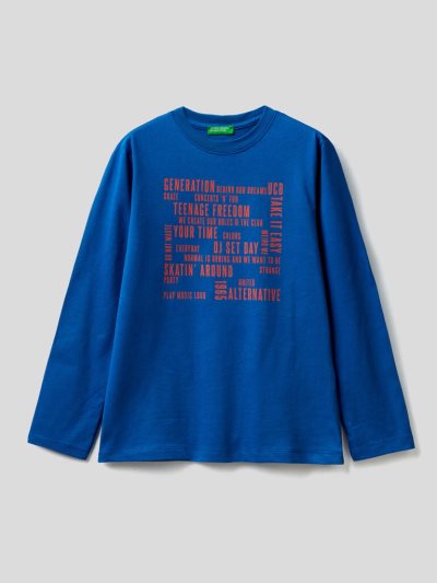 Benetton Long Sleeve Warm Katoenen T-shirts Kinderen Blauw | BE119311