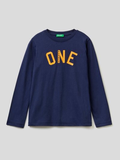 Benetton Long Sleeve Warm Katoenen T-shirts Kinderen Donkerblauw | BE318570